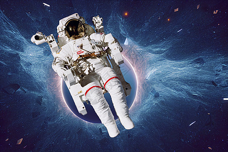 宇航员太空人在外层空间为空间站工作时进行太空行走 宇航员穿全套宇航服进行太空作业 这张图片的元素由 NASA 太空宇航员照片提供图片