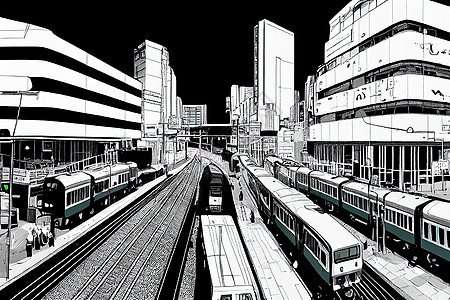 卡通画汽车和火车的鸟瞰图与交通的交叉口或交叉口台北市中心台湾金融区和商业区智能城市技术 动漫风格 U1 1图片