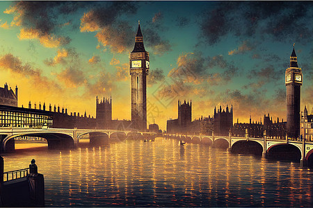 伦敦的Big Ben和Westminster桥图片