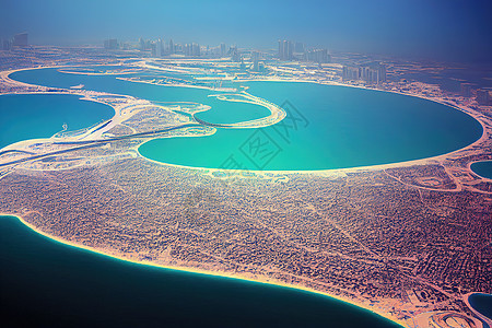Anime风格 卡塔尔多哈海岸线的空中景象图片