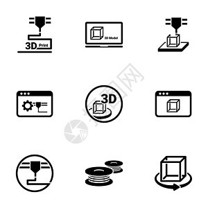 一组简单的图标 主题为 3D 打印 矢量 设计 收藏 平面 标志 符号 元素 对象 插图 隔离 白色背景图片
