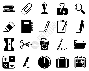 主题文具 办公室 矢量 设计 平面 标志 符号 元素 对象 插图上的一组简单图标 孤立在白色背景上的黑色图标图片