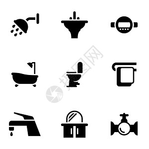 浴室海边一组简单的图标 以主题为主 管道 淋浴 浴室 舒适 卫生间 矢量 设置插画
