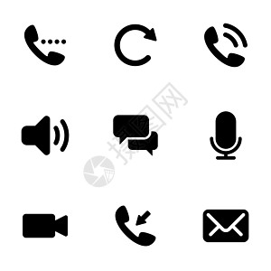主题电话 矢量 设计 收藏 平面 标志 符号 元素 对象 插图 孤立的一组简单图标 白色背景拨号通话信封扬声器呼唤相机麦克风互联图片