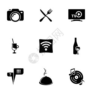一组简单的图标 主题为现代咖啡馆 矢量 设计 收藏 平面 标志 符号 元素 对象 插图 孤立 白色背景图片