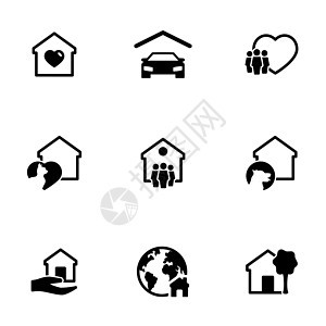 一组简单的图标 主题为家庭 家庭 矢量 设计 收藏 平面 标志 符号 元素 对象 插图 孤立 白色背景图片