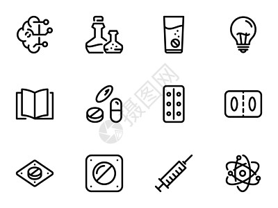 一组黑色矢量图标 与白色背景隔离 关于一个主题的插图 医学研究图片