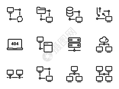 一组黑色矢量图标 在白色背景下隔离 关于主题服务器 数据存储和更新的插件说明  info whatsthis图片