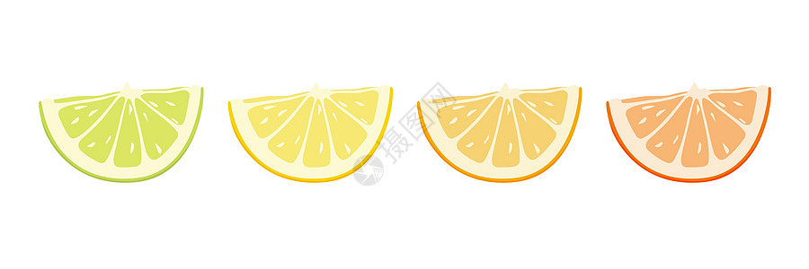 矢量柑橘类水果图标集-黄色柠檬 绿色石灰 橙色普通话 葡萄柚 在白色背景上隔离的切片设计元素图片