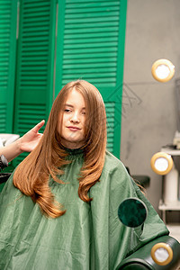 专业护发 在美容院接受发型设计的年轻女性红发长发工作黑发客户理发女士成人魅力发型顾客沙龙图片