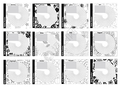 一年的习惯追踪器 一组 12 个模板 好习惯 跟踪案件 待办事项清单背景图片