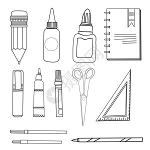 学校课程 学校用品 铅笔 标尺和其他文具 白纸上隔绝图片