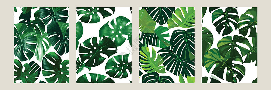 绿色怪物作为白色背景的图案 带有热带树叶的异国模式 矢量插图设置森林棕榈打印墙纸情调自然植物植物群艺术包装图片