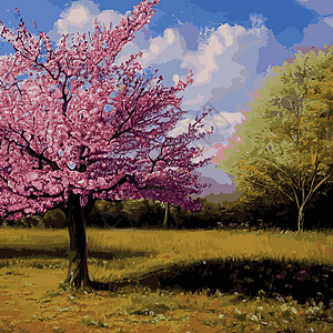 现实的萨库拉树 高雅的日本特色 有粉红色花瓣在绿色草原上的鲜花植物 亚洲人模仿樱花植物学风景草图纺织品园艺绘画标签花园图片