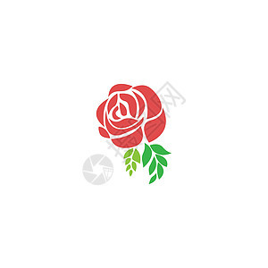 红玫瑰图标设计插图植物群叶子花瓣植物婚礼花束绿色红色图片
