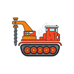 彩色平面矢量图图标工程机械履带式卡车钻机 简单的复古风格 石油和天然气工业工具运输 建筑商业工程 动力拖拉机柴油工程师收藏修理工图片