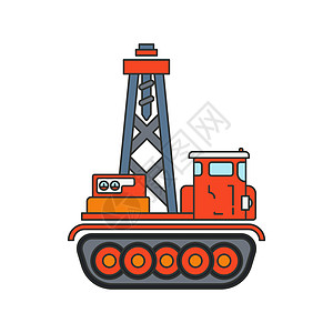 彩色平面矢量图图标工程机械履带式卡车钻机 简单的复古风格 石油和天然气工业工具运输 建筑商业工程 动力拖拉机柴油建筑学团队服务建图片