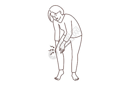 身体不健康的妇女膝膝部疼痛女士治疗肌肉插图斗争卡通片卫生女孩成人疾病图片