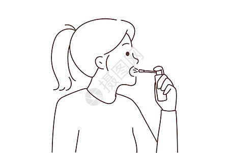 不健康的妇女喷洒喉咙疾病病人卡通片成人药品流感口服过敏卫生药店图片