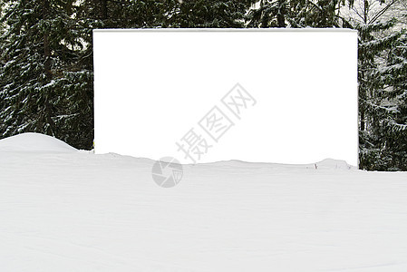 冬季森林空空海报 滑雪度假胜地空白的模拟广告标语地面蓝色木板横幅控制板展示指示牌框架广告牌木头图片