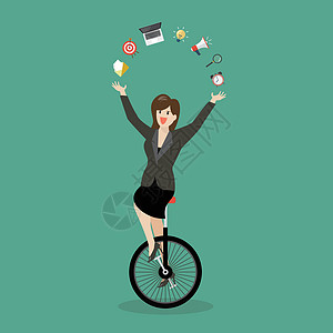 商业女商务人士在单周期赛中展示自己的技能时间活动娱乐战略电脑插图思考创造力自行车工作图片