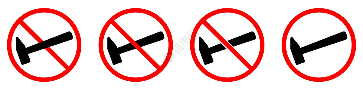 铁锤禁制标志 铁锤被禁止 一套红色禁令标志建造乐器白色服务工艺工人安全插图注意力警告图片