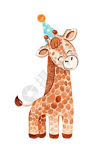 派对帽中的水色长颈鹿 在白色背景上被孤立图片