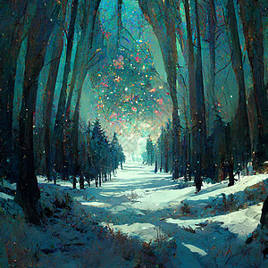 在寒冷的夜晚 雪上加霜的花样非常美观季节公园木头晴天森林魔法松树太阳阳光新年图片