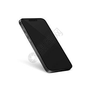 矢量 3d 逼真黑钢现代智能手机设计模板与黑屏 被隔绝的移动电话 电话设备 UI UX 电话半转视图图片