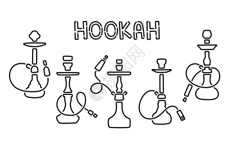 Hookah标志收集线矢量 夜间Hookah设计模板 灯笼 夜亮广告图片