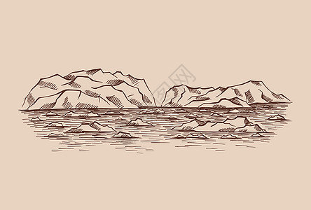 北极地貌 冰山 冰山 人工画图解转换成矢量草图旅行手绘冻结海洋风险插图冰川顶峰岩石图片