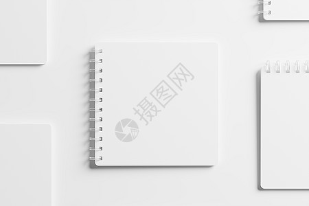 平方螺旋笔记本 3D 显示白色白板混凝土小册子3d银框框架活页夹记事本办公室商业笔记样机图片