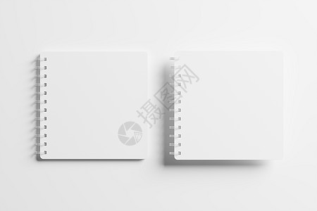 平方螺旋笔记本 3D 显示白色白板混凝土框架日记笔记正方形杂志嘲笑记忆小样办公室小册子背景图片