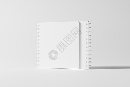 平方螺旋笔记本 3D 显示白色白板混凝土办公室正方形商业样机小样床单内衬笔记框架日记图片