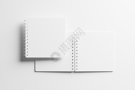 平方螺旋笔记本 3D 显示白色白板混凝土嘲笑记事本记忆小册子活页夹日记笔记纸框架商业杂志背景图片