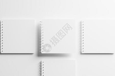 平方螺旋笔记本 3D 显示白色白板混凝土框架办公室教科书银框3d记忆小样样机杂志活页夹背景图片