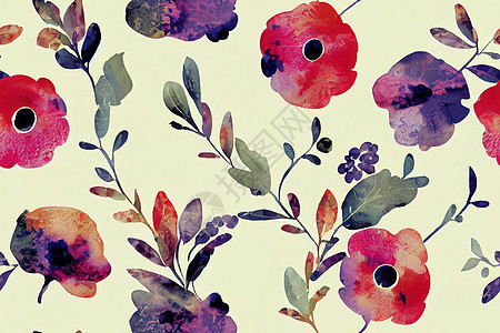 色彩多彩的无缝花卉模式 包括抽象花朵 树叶和艺术植物包装纸橙色手绘装饰品叶子墙纸打印纺织品图片