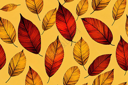 无缝模式 秋叶以橙色 米黄色 棕色风格插图床单绿色落叶情绪树叶背景褐色装饰图片