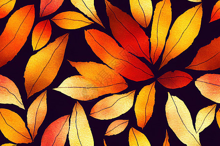 秋天树枝有叶子 手画的无缝图案图片