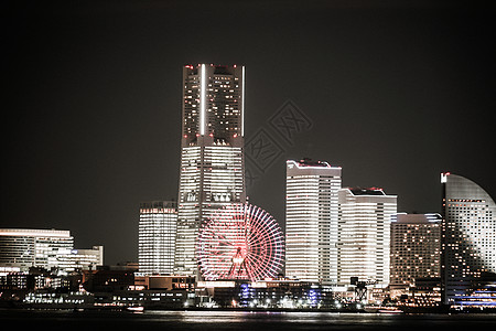 夜视横滨米那托米拉伊整夜亮光广场地标建筑皇后夜景港口城市照明旅游商业图片