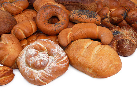 各种面包在白色背景上被隔离团体粮食食物饮食羊角包子面粉午餐美食脆皮图片