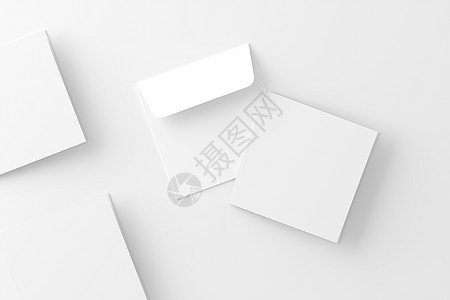 带有信封白色三维条框的方形折叠邀请卡传单杂志渲染文件夹文档推介会样机嘲笑3d请柬图片