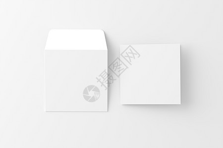 带有信封白色三维条框的方形折叠邀请卡插图请柬商业问候传单杂志文件夹小册子渲染样机背景图片