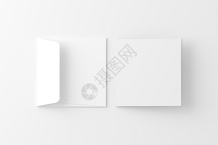 带有信封白色三维条框的方形折叠邀请卡对折问候文档传单推介会卡片渲染邀请函嘲笑请柬图片
