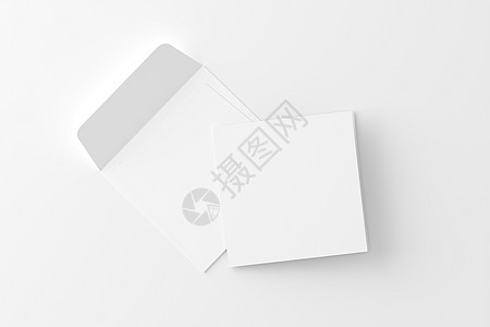 带有信封白色三维条框的方形折叠邀请卡传单小册子文档正方形推介会嘲笑打印3d样机婚礼图片