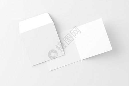带有信封白色三维条框的方形折叠邀请卡打印商业插图婚礼嘲笑传单文档杂志广告小册子图片