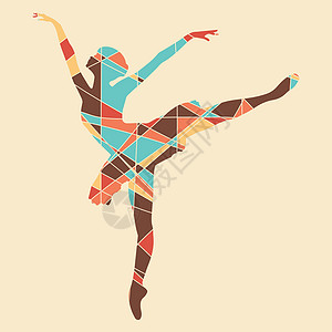 马赛克风格的芭蕾舞剪影 古典芭蕾 抽象几何不规则马赛克 蒂芙尼风格的马赛克 矢量图杂技舞蹈家行动运动健美操饮食圆圈青少年有氧运动图片
