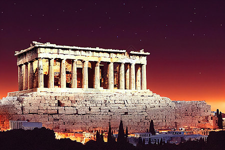 anime风格 Achopolis的夜观雅典希腊欧洲图片