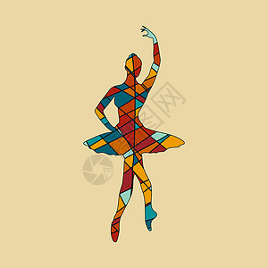 马赛克风格的芭蕾舞女演员剪影 抽象几何不规则马赛克 balerina 的多边形几何轮廓多色插图 经典的俄罗斯芭蕾舞 斯堪的纳维亚图片