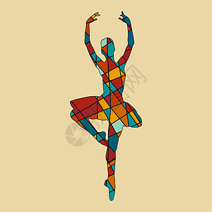 马赛克风格的芭蕾舞女演员剪影 抽象几何不规则马赛克 balerina 的多边形几何轮廓多色插图 经典的俄罗斯芭蕾舞 斯堪的纳维亚图片
